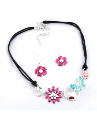 Parure fleurs collier et boucles d'oreilles