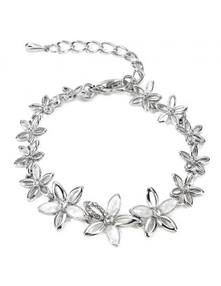 Braceleur fleurs strass et pierres nacrées