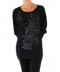 Pull noir strass et paillettes