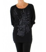 Pull noir strass et paillettes